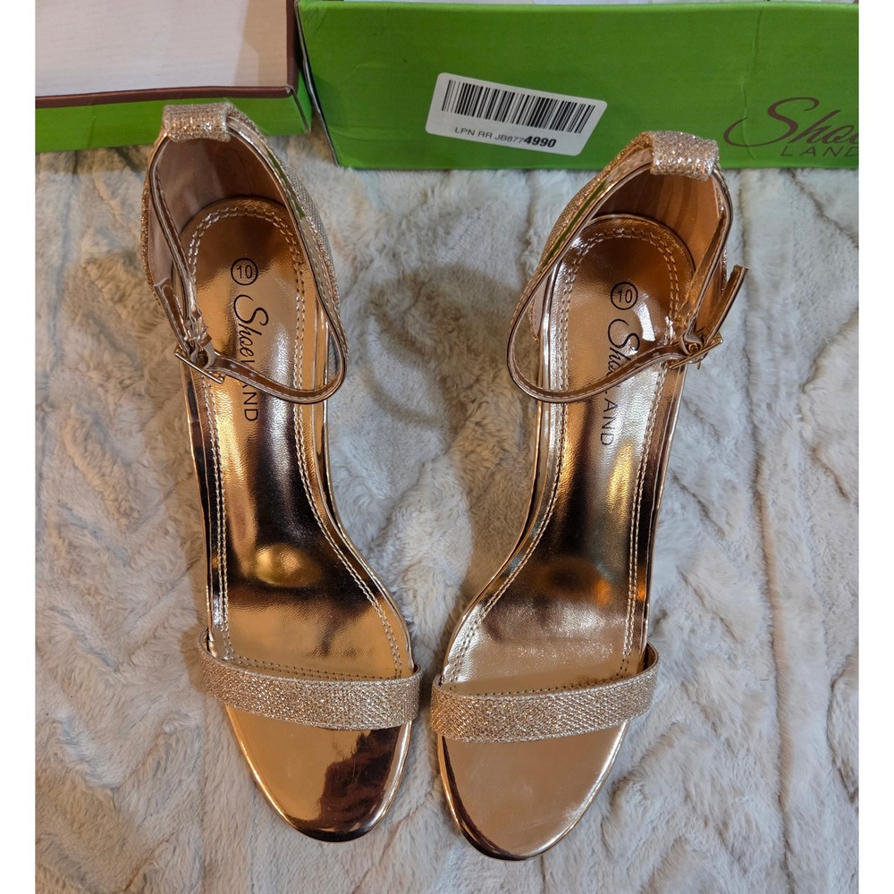 Shoe Land Madeline Rose Gold Glitter Block Heel Ankle Strap Sandals Size 10 - Picture 11 of 12